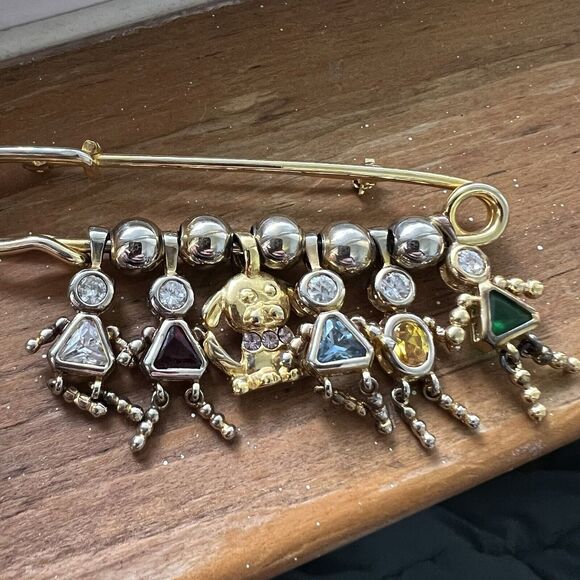 Birthstone Safety Pin Brooch Sterling 925 January March April May November Dog - Picture 3 of 10